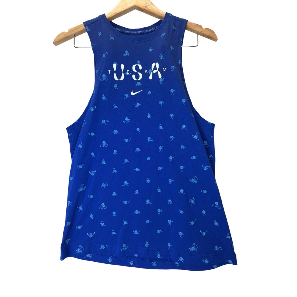 Nike Team USA Olympics Blue All Over Print Muscle Tank Top FZ3384-417 Womens S